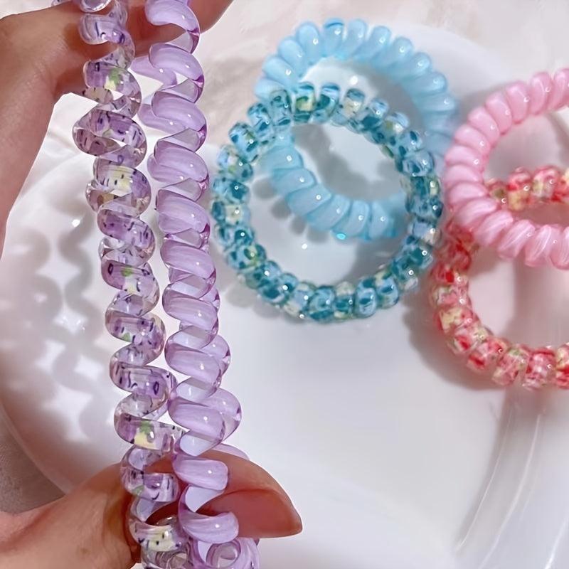 6pcs Spiral Hair Tie Small Coil Phone Cord No Crease Hair Accessories