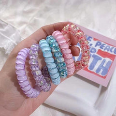 6pcs Spiral Hair Tie Small Coil Phone Cord No Crease Hair Accessories