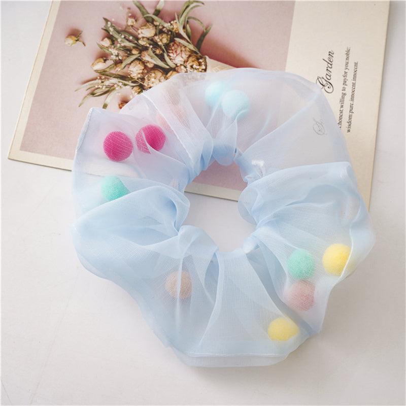 Colorful Pom Pom Mesh Hair Scrunchies Hair Bobbles Elastics