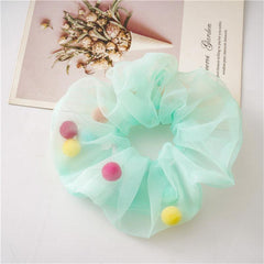 Colorful Pom Pom Mesh Hair Scrunchies Hair Bobbles Elastics
