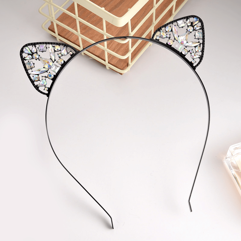 Rhinestone Cat Ears Headband for Women Party Costume