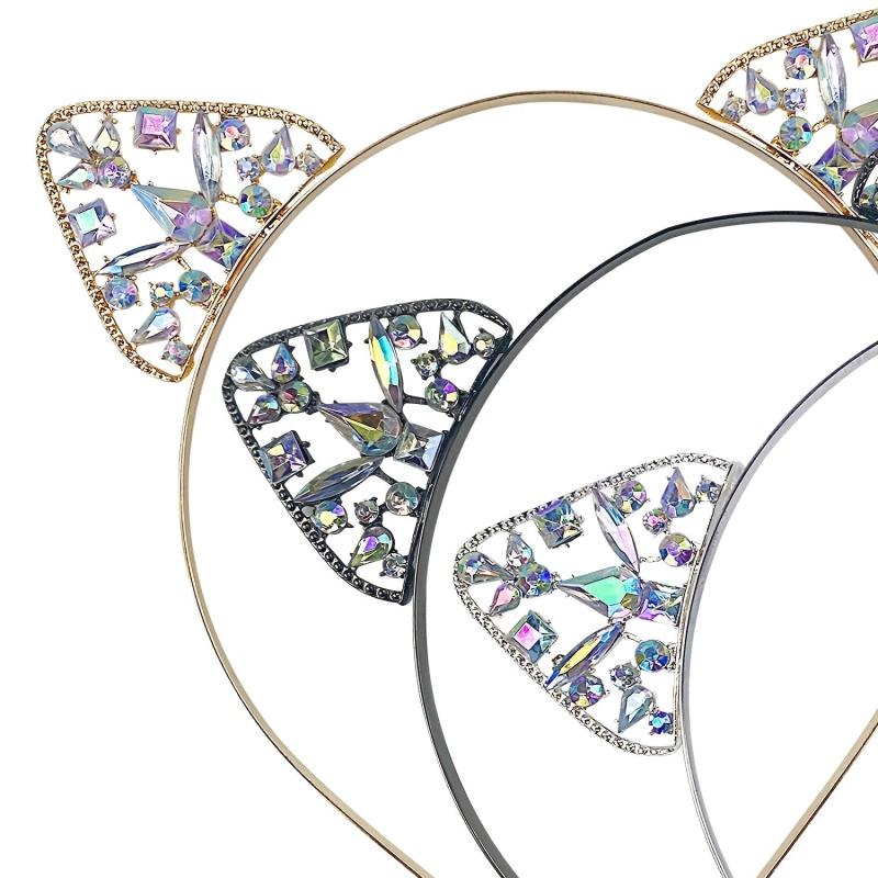 Rhinestone Cat Ears Headband for Women Party Costume