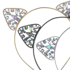Rhinestone Cat Ears Headband for Women Party Costume