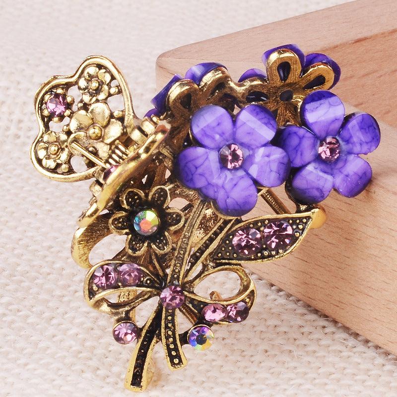 Rhinestone Flower Metal Hair Claw Clip Crystal Hair Accessory Vintage Punk