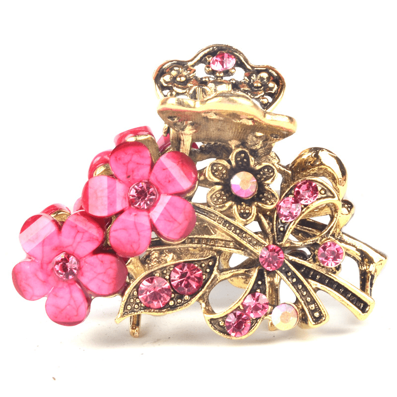 Rhinestone Flower Metal Hair Claw Clip Crystal Hair Accessory Vintage Punk