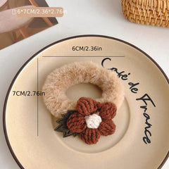 2 Pcs Fluffy Knitted Flowers Hair Tie Hair Rope for Girls