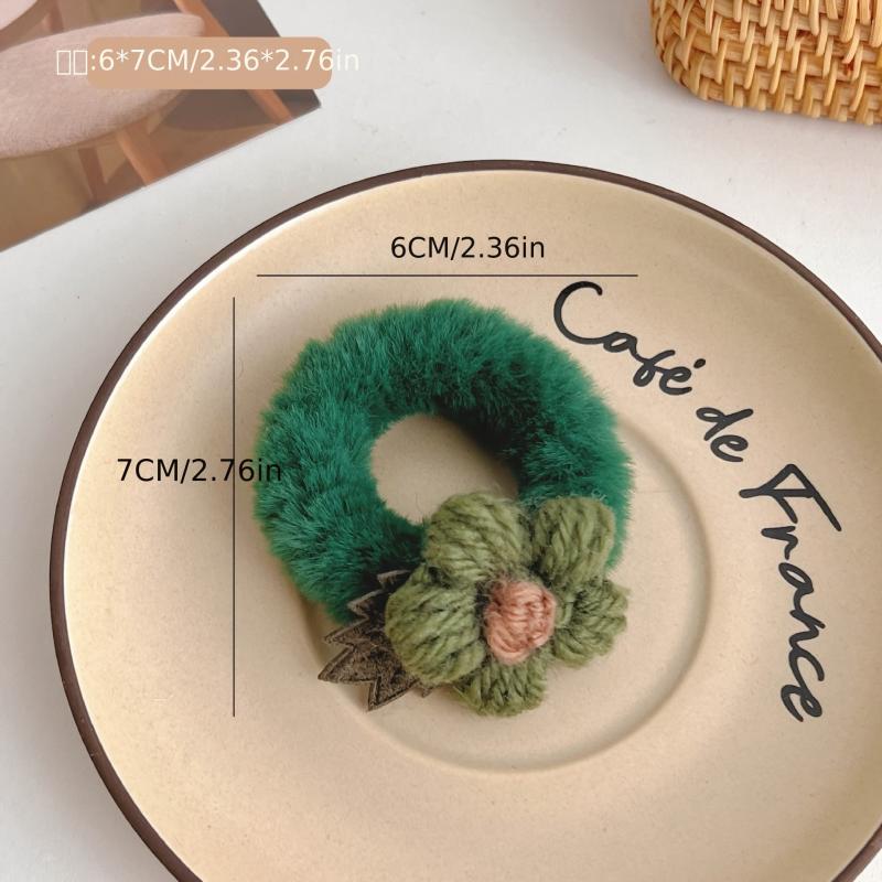 2 Pcs Fluffy Knitted Flowers Hair Tie Hair Rope for Girls