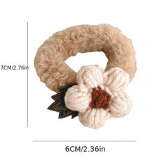 2 Pcs Fluffy Knitted Flowers Hair Tie Hair Rope for Girls