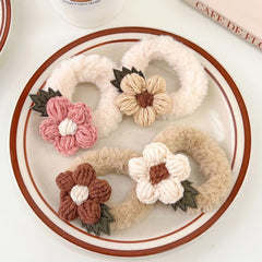 2 Pcs Fluffy Knitted Flowers Hair Tie Hair Rope for Girls