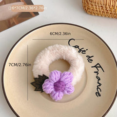 2 Pcs Fluffy Knitted Flowers Hair Tie Hair Rope for Girls