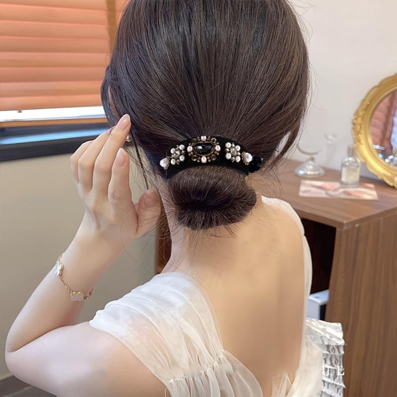 Oval Ponytail Twist Clip Rhinestone Hair Banana Clips Hairpin Crystal Heart