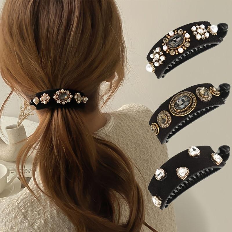 Oval Ponytail Twist Clip Rhinestone Hair Banana Clips Hairpin Crystal Heart