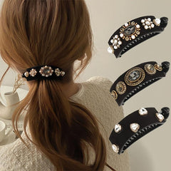 Oval Ponytail Twist Clip Rhinestone Hair Banana Clips Hairpin Crystal Heart