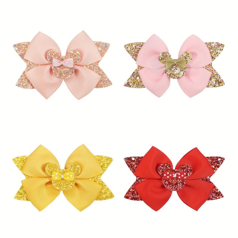 4pcs Sequins Dovetail Hair Clips Girls Glitter Bow Knot Hair Clips