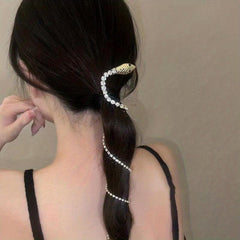 Snake Shape Hair Clip With Long Rhinestone Tassel Gothic Style Hair Accessories