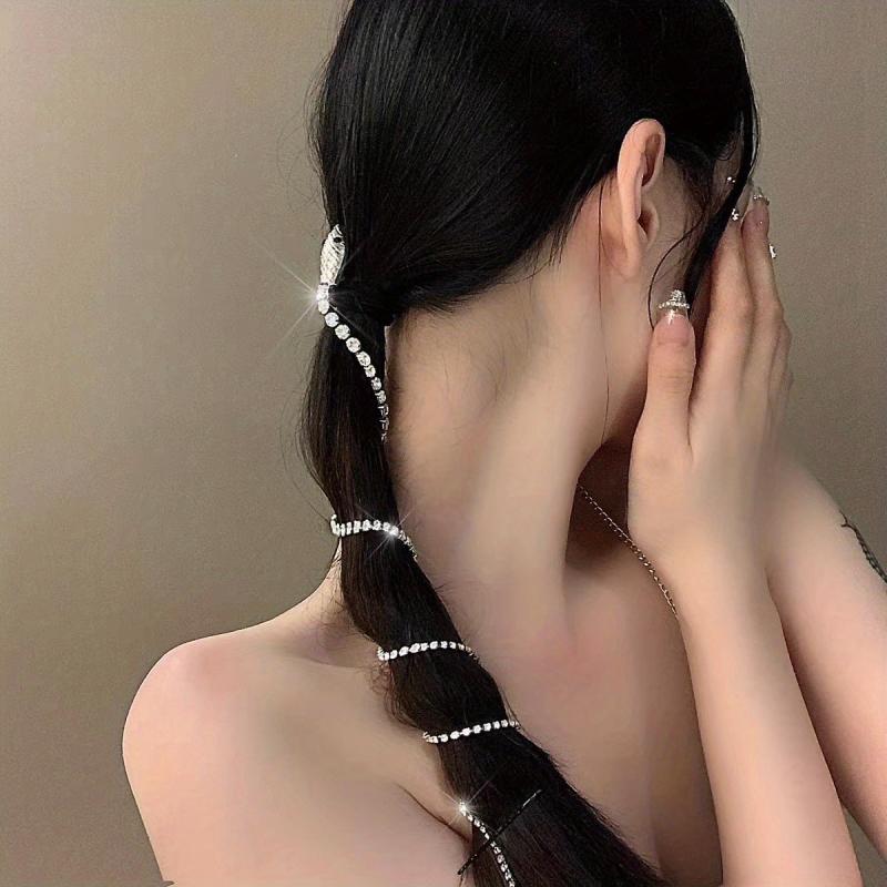 Snake Shape Hair Clip With Long Rhinestone Tassel Gothic Style Hair Accessories
