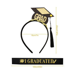 Graduation Decoration Set Sequin Headband Sash Bachelor Hat Satin Sash