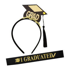 Graduation Decoration Set Sequin Headband Sash Bachelor Hat Satin Sash