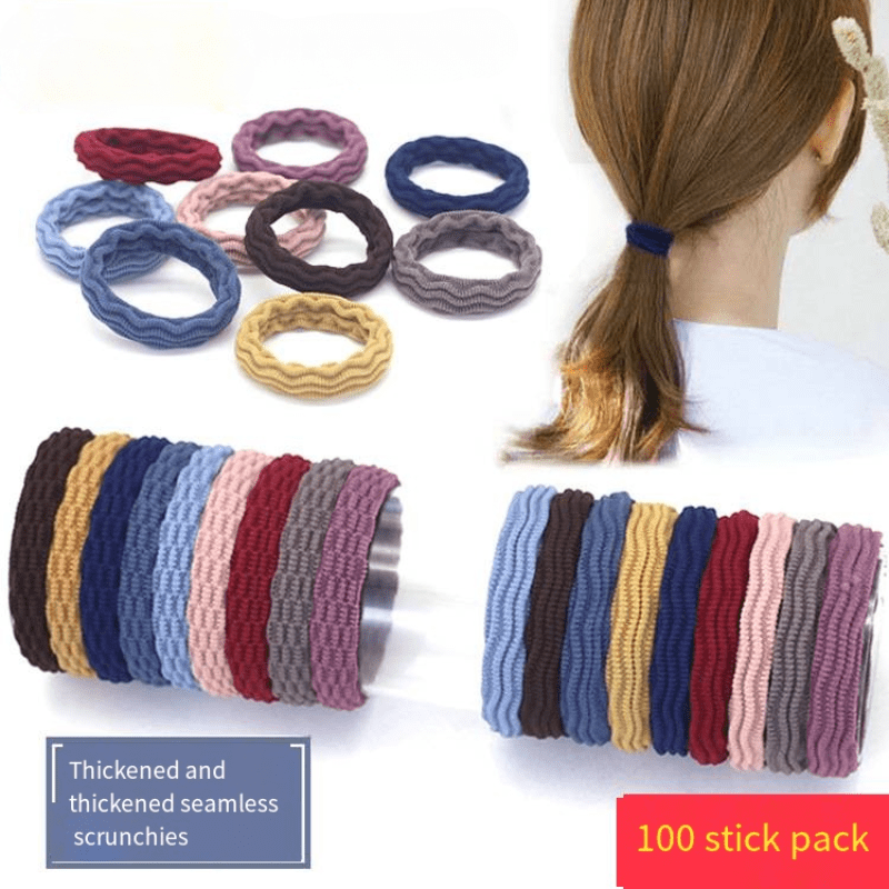 100pcs Elastic Hair Tie Seamless Hair Rope Thick Ponytail Holder Hair Accessorie