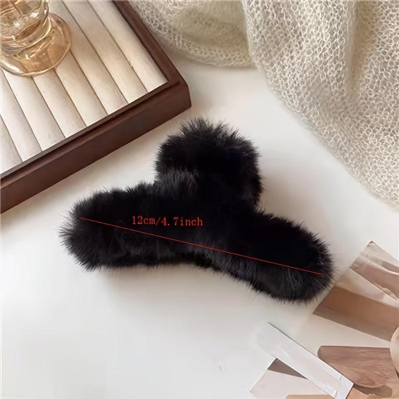 Minimalist Fluffy Hair Claw Plush Banana Clip Hairgrip