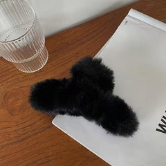 Minimalist Fluffy Hair Claw Plush Banana Clip Hairgrip