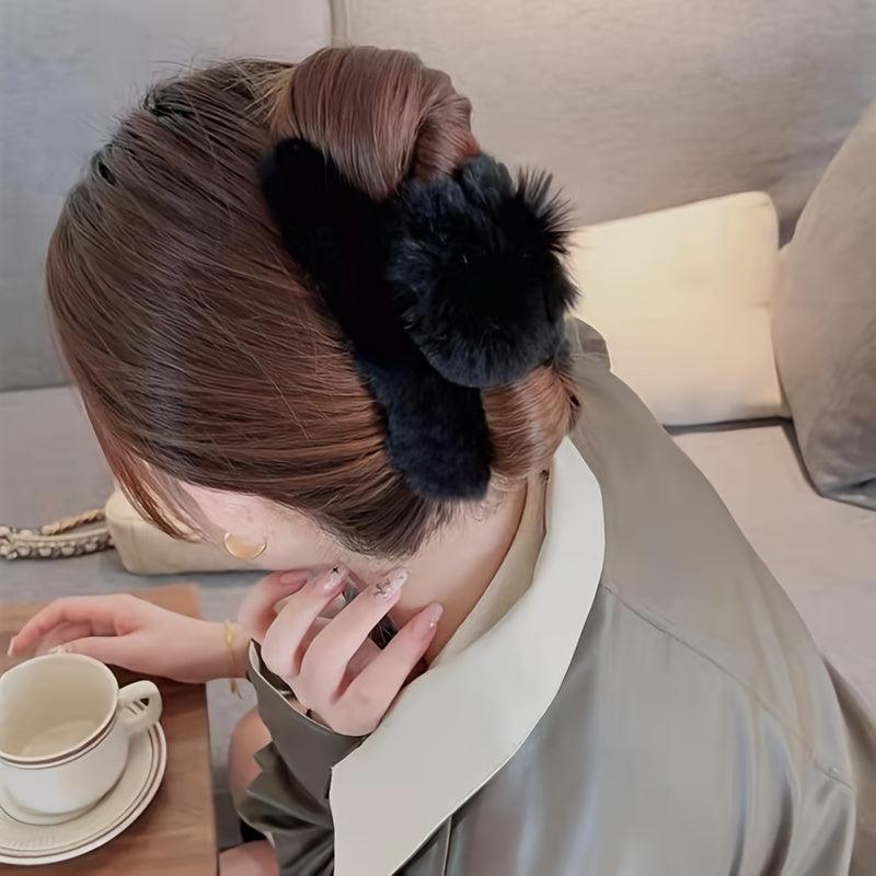 Minimalist Fluffy Hair Claw Plush Banana Clip Hairgrip