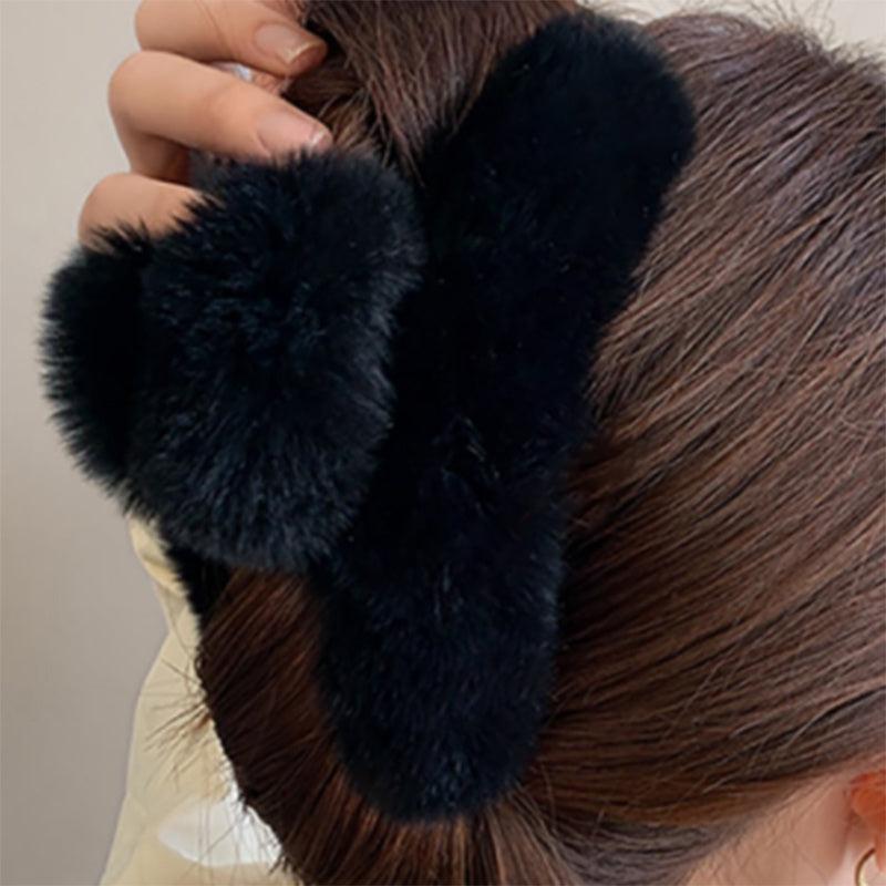 Minimalist Fluffy Hair Claw Plush Banana Clip Hairgrip