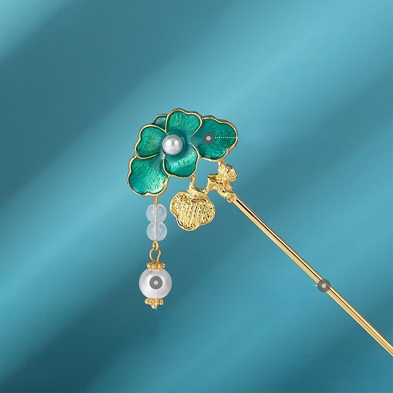 Alloy Flower Hairpin Faux Pearl Tassel Ancient Style Headwear