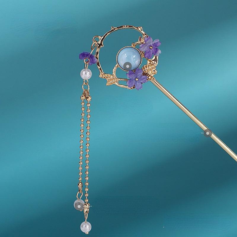 Alloy Flower Hairpin Faux Pearl Tassel Ancient Style Headwear