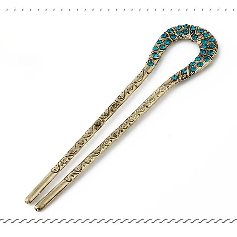 Vintage Golden Rhinestone Hairpin for Hanfu Updo