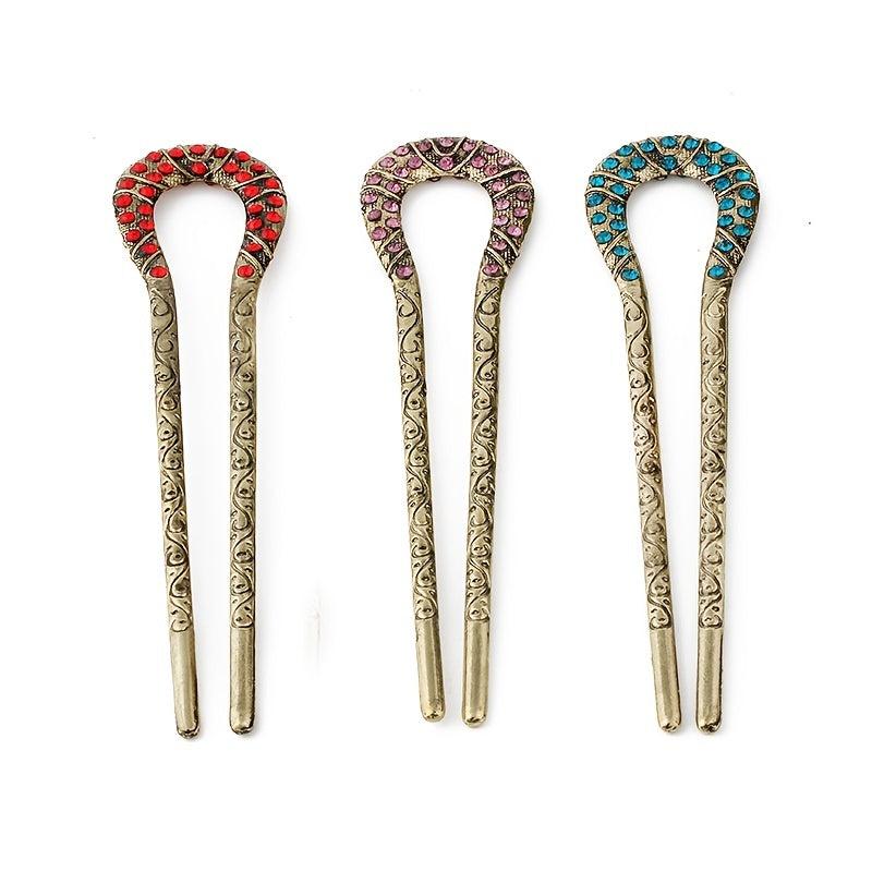 Vintage Golden Rhinestone Hairpin for Hanfu Updo