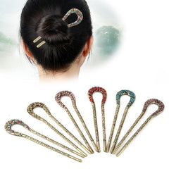 Vintage Golden Rhinestone Hairpin for Hanfu Updo