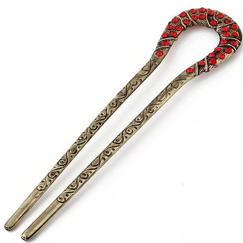 Vintage Golden Rhinestone Hairpin for Hanfu Updo