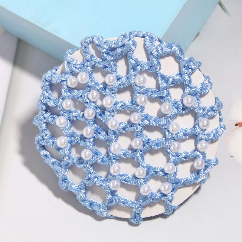 Crochet Hair Bun Cover With Faux Pearl Solid Head Bun Net Hair Accessories