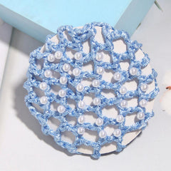 Crochet Hair Bun Cover With Faux Pearl Solid Head Bun Net Hair Accessories