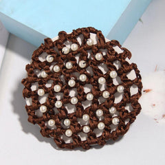Crochet Hair Bun Cover With Faux Pearl Solid Head Bun Net Hair Accessories