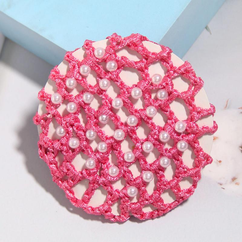 Crochet Hair Bun Cover With Faux Pearl Solid Head Bun Net Hair Accessories