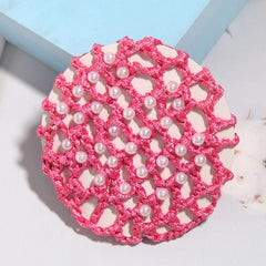 Crochet Hair Bun Cover With Faux Pearl Solid Head Bun Net Hair Accessories