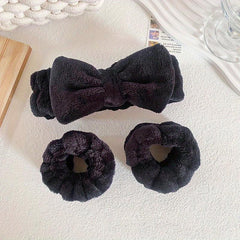 Soft Microfiber Coral Fleece Bow Headband Wristband Set