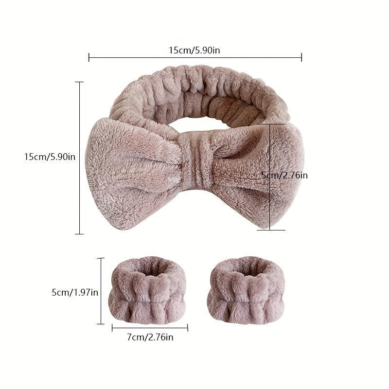 Soft Microfiber Coral Fleece Bow Headband Wristband Set