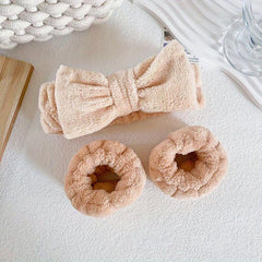 Soft Microfiber Coral Fleece Bow Headband Wristband Set