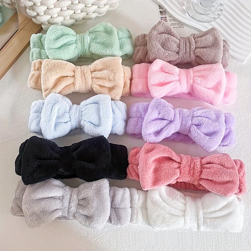 Soft Microfiber Coral Fleece Bow Headband Wristband Set