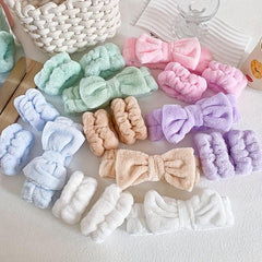 Soft Microfiber Coral Fleece Bow Headband Wristband Set