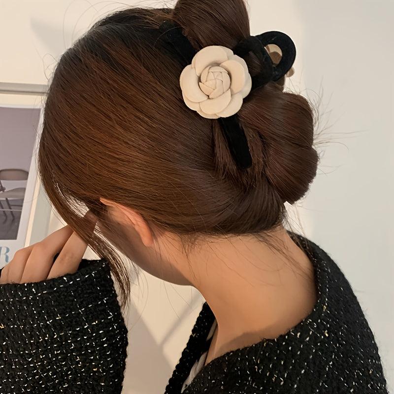 Camellia Flower Corsage Hair Clip Women Bow French Barrette Fall Accessory