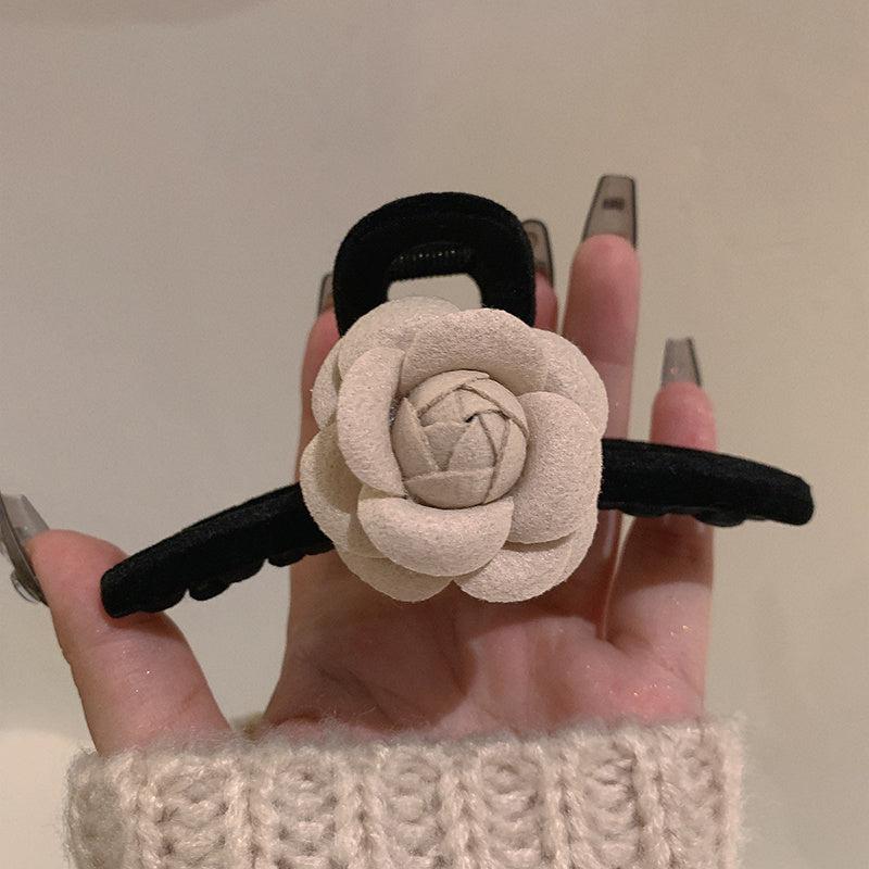 Camellia Flower Corsage Hair Clip Women Bow French Barrette Fall Accessory