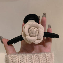 Camellia Flower Corsage Hair Clip Women Bow French Barrette Fall Accessory