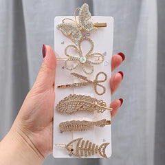 6Pcs Faux Pearl Butterfly Hairpin Crystal Acrylic Hair Clips Vintage Barrettes
