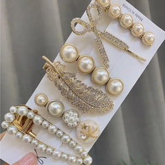 6Pcs Faux Pearl Butterfly Hairpin Crystal Acrylic Hair Clips Vintage Barrettes
