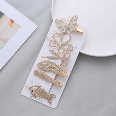 6Pcs Faux Pearl Butterfly Hairpin Crystal Acrylic Hair Clips Vintage Barrettes