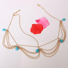 Boho Turquoise Head Chains Tassel Headband Hair Jewelry for Women